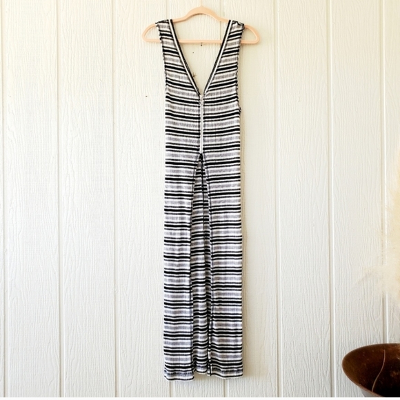 We The Free People Black Striped Front Zip Maxi Tank Duster Cover Up Medium - Picture 2 of 7